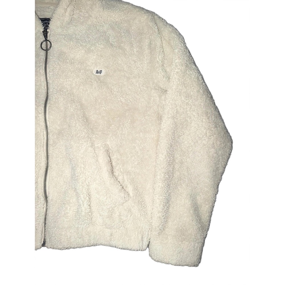 Y2K Vintage Abercrombie & Fitch Cream Sherpa Fleece Full Zip Hoodie Jacket A&F - Picture 3 of 5